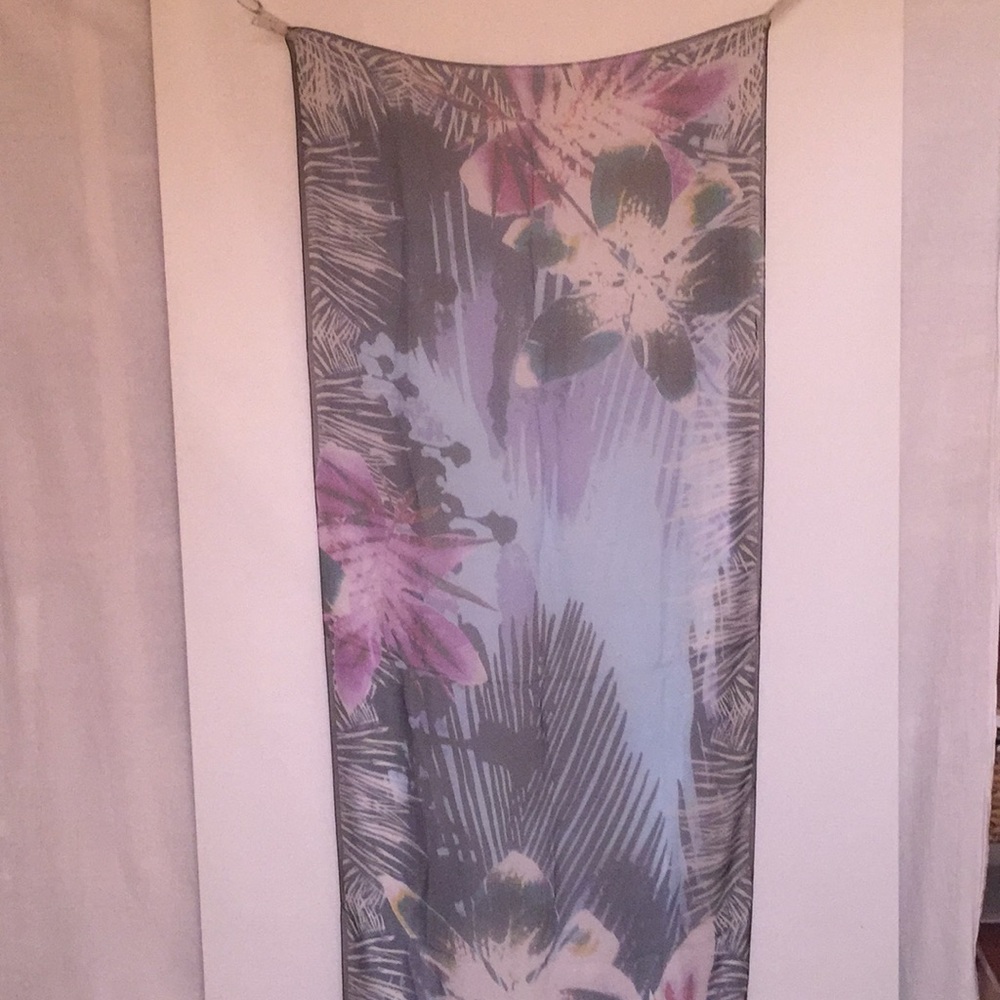 Kenzo Scarf Silk Chiffon Tropical Floral Rect.